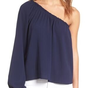 Chelsea28 One Shoulder Blouse NAVY INDIGO Small